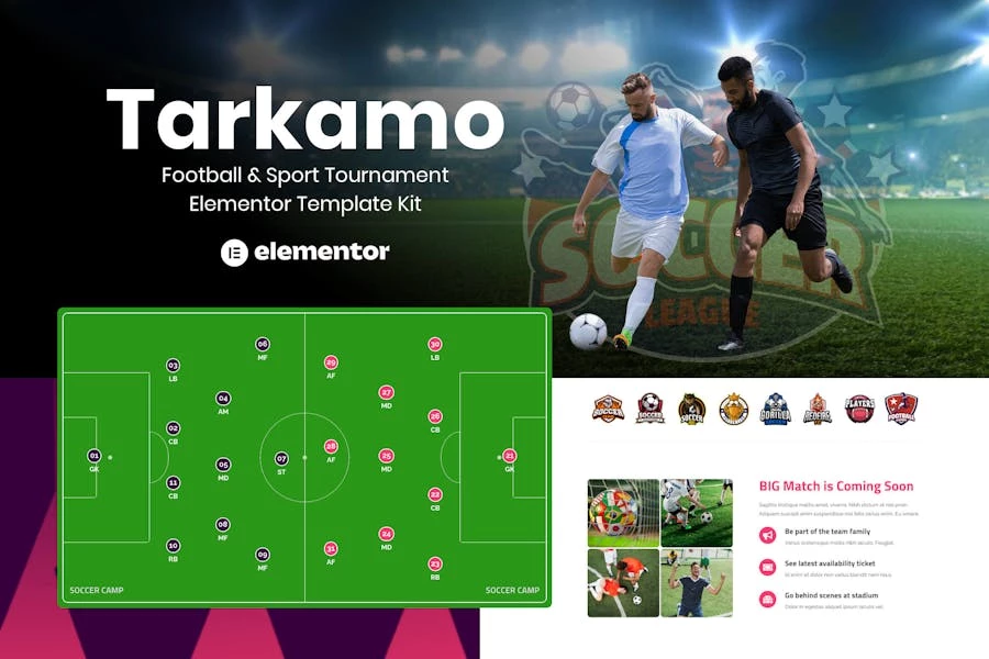 Tarkamo – Template Kit Elementor para torneos de fútbol y deporte