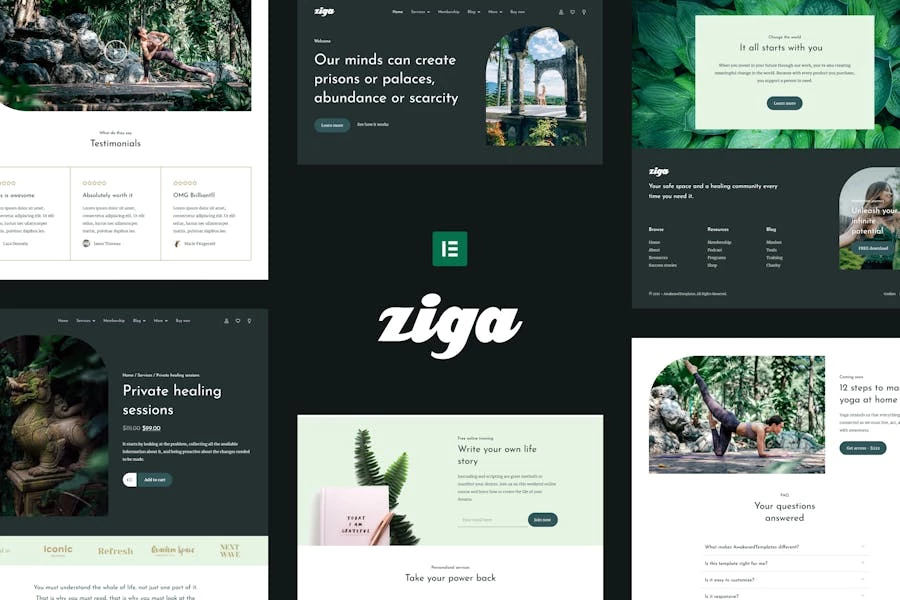 Ziga – Template Kit Elementor de sanador y entrenador de vida