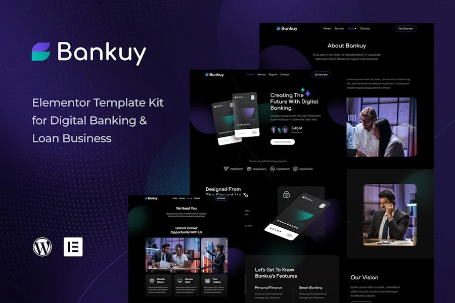 Bankuy – Template Kit Elementor para banca digital y préstamos comerciales