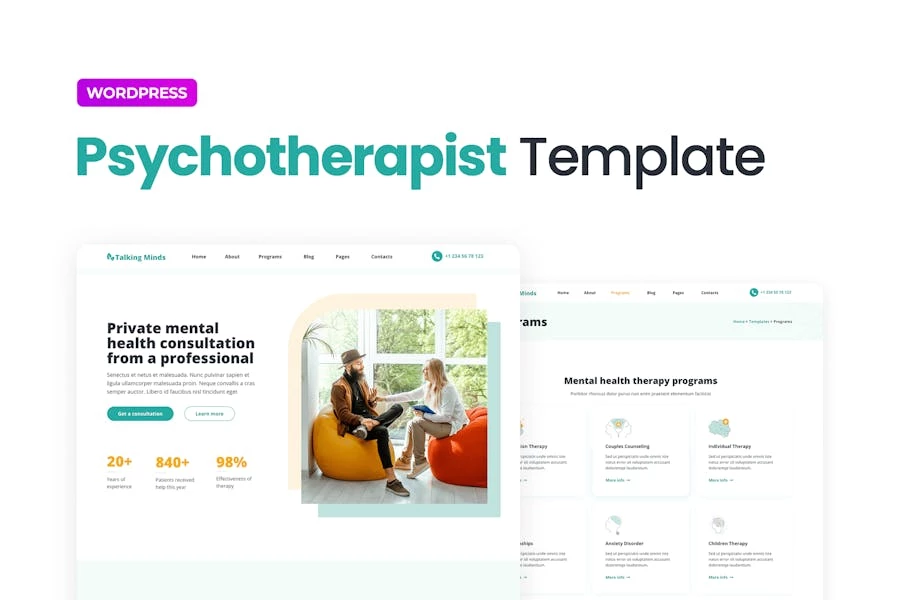 Talking Minds — Template Kit Elementor para psicoterapeutas