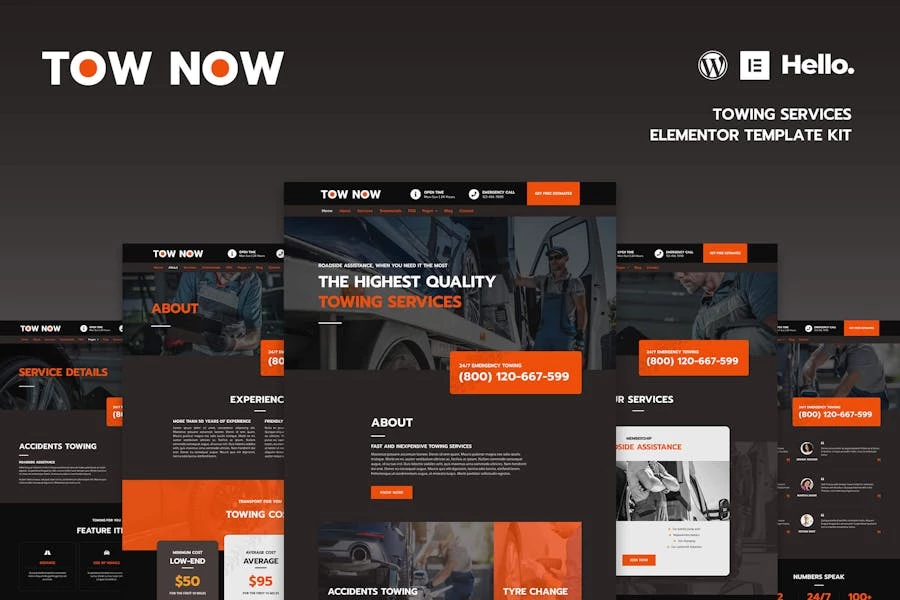 Tow Now – Template Kit de Elementor de servicios de remolque