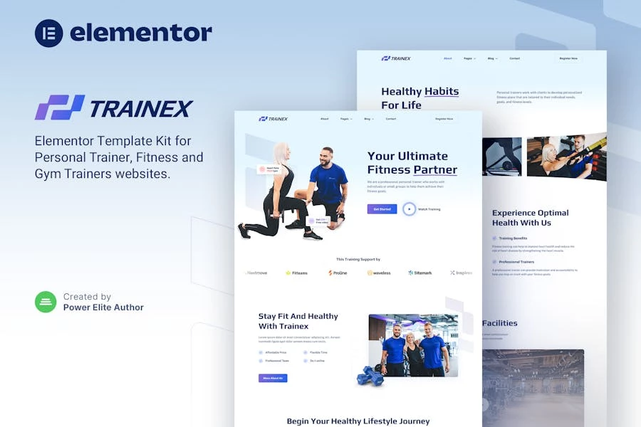 Trainex — Template Kit Elementor para entrenador personal y acondicionamiento físico
