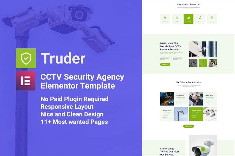 Truder – Kit de plantillas Elementor del servicio de seguridad CCTV