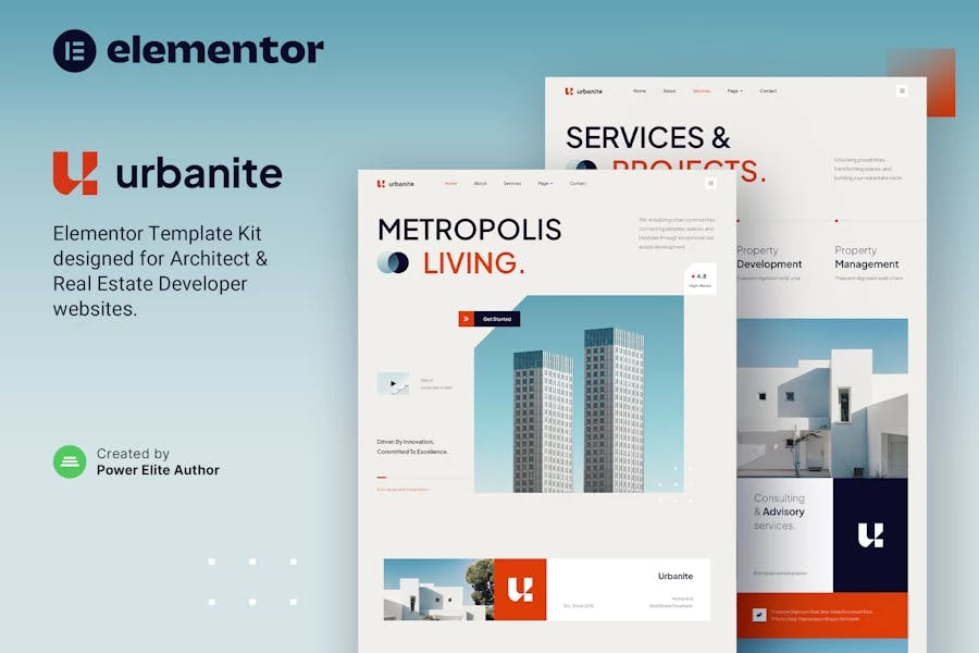 Urbanite — Template Kit Elementor para arquitectos y desarrolladores inmobiliarios