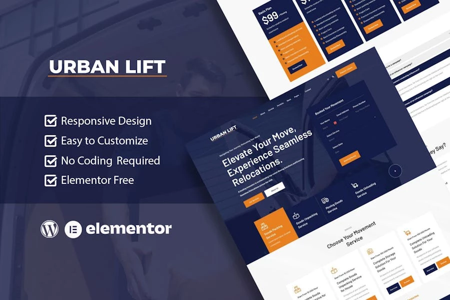 UrbanLift – Kit de plantillas Elementor para servicios de empresas de mudanzas