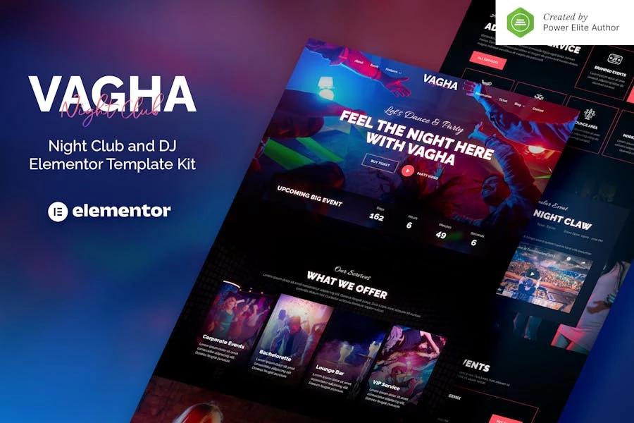Vagha – Template Kit Elementor para club nocturno y DJ