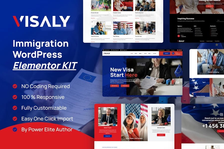 Visaly – Kit de plantillas Elementor Pro para consultoría de inmigración y visados