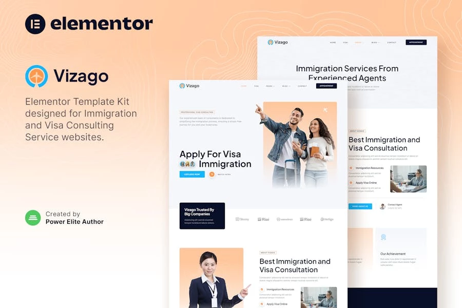 Vizago — Kit de plantillas Elementor del Servicio de Consultoría de Inmigración y Visas