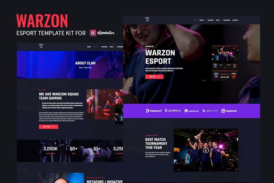 Warzon – Template Kit Elementor para juegos de eSports