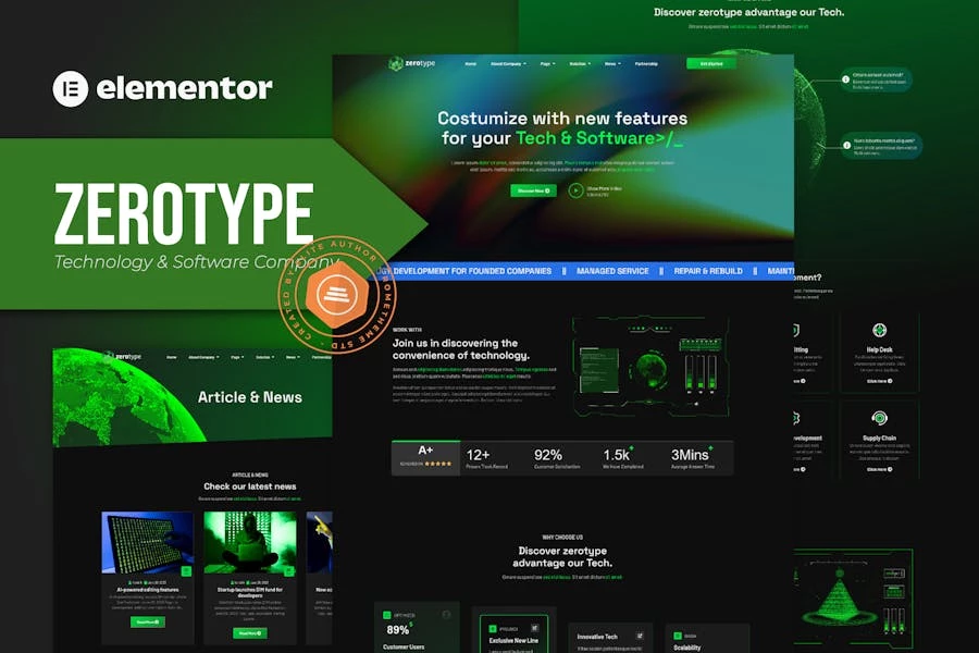 Zerotype – Kit de plantillas Elementor para empresas de tecnología y software